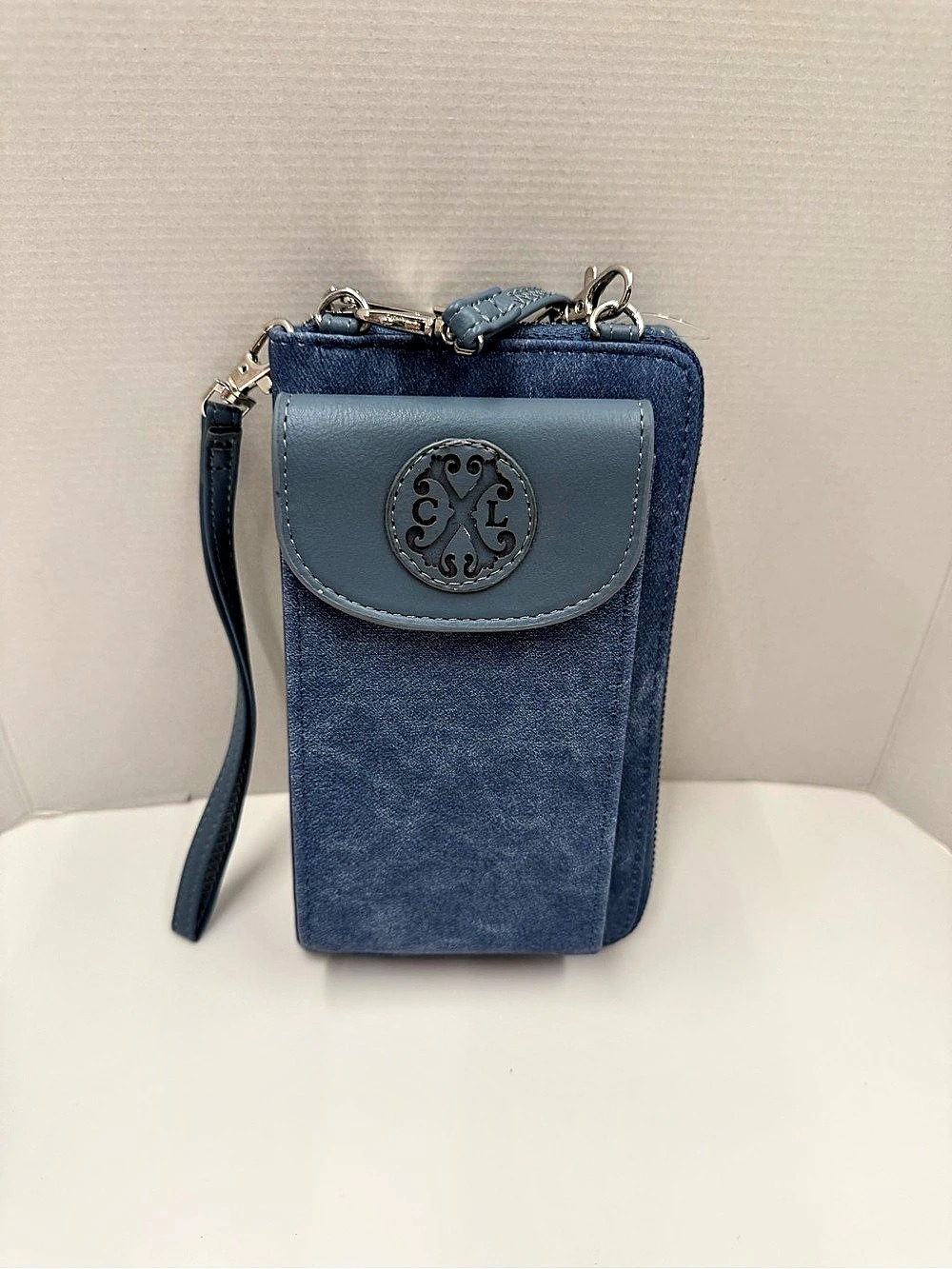NWT CXL by Christian Lacroix Phiapu Denim Phone Crossbody Wristlet Blue - Picture 2 of 6